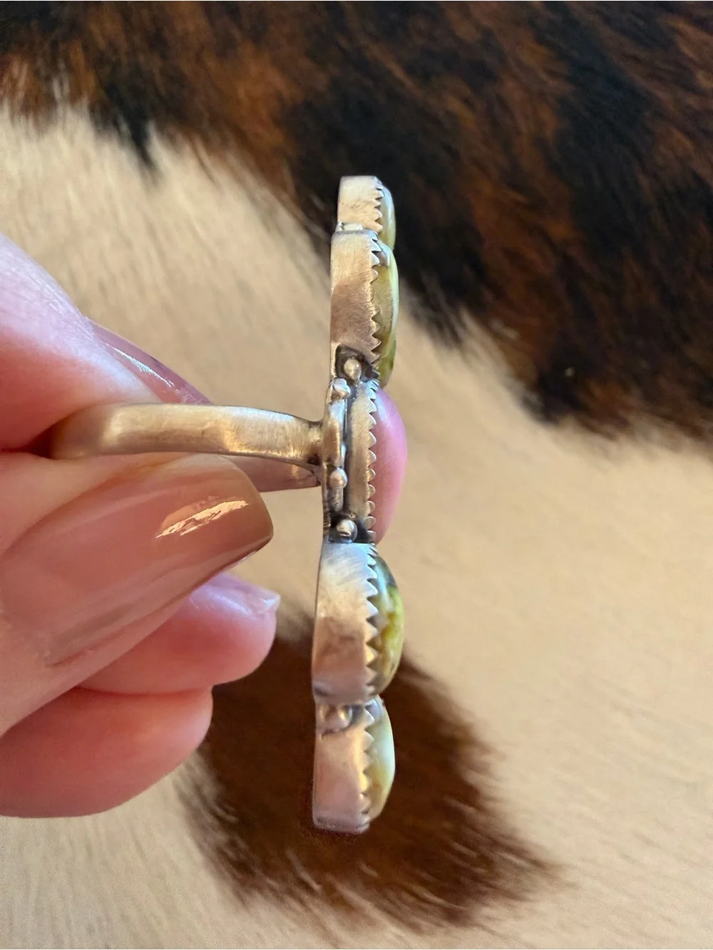 ❤️ Queen Pink Conch Palomino Variscite 925 Navajo Style Crawler Adjustable Ring